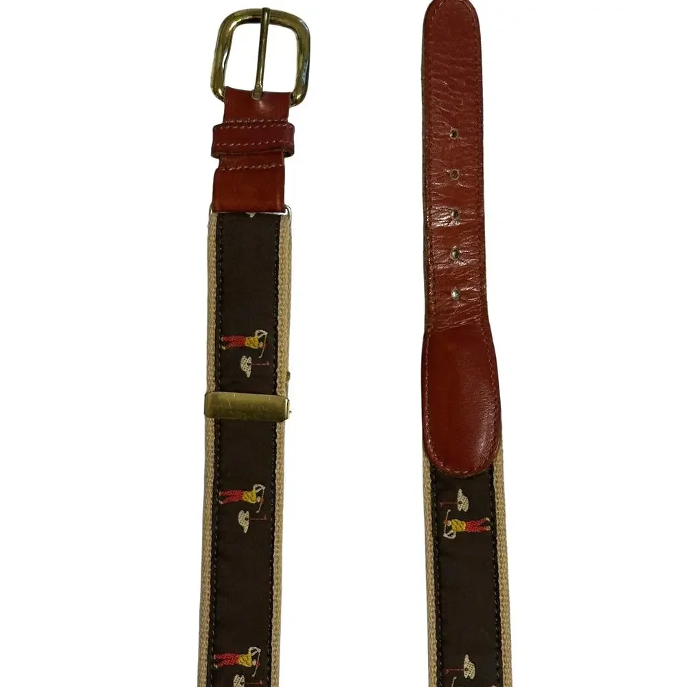 Brown Golfer Belt Mens Medium Leather Tips Brass Buckle Golf Novely